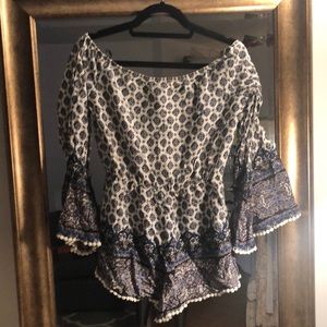 Off the shoulder bell sleeve romper